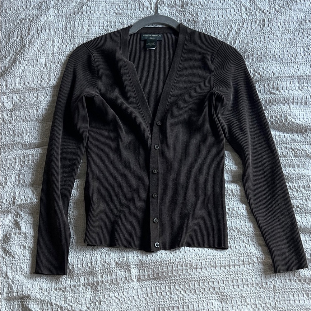Chocolate Brown V-neck Silk Cardigan